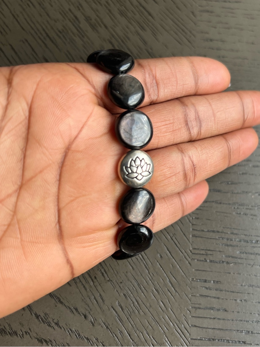 HQ Hypersthene coin shape bracelet 12mm SIZE 7’